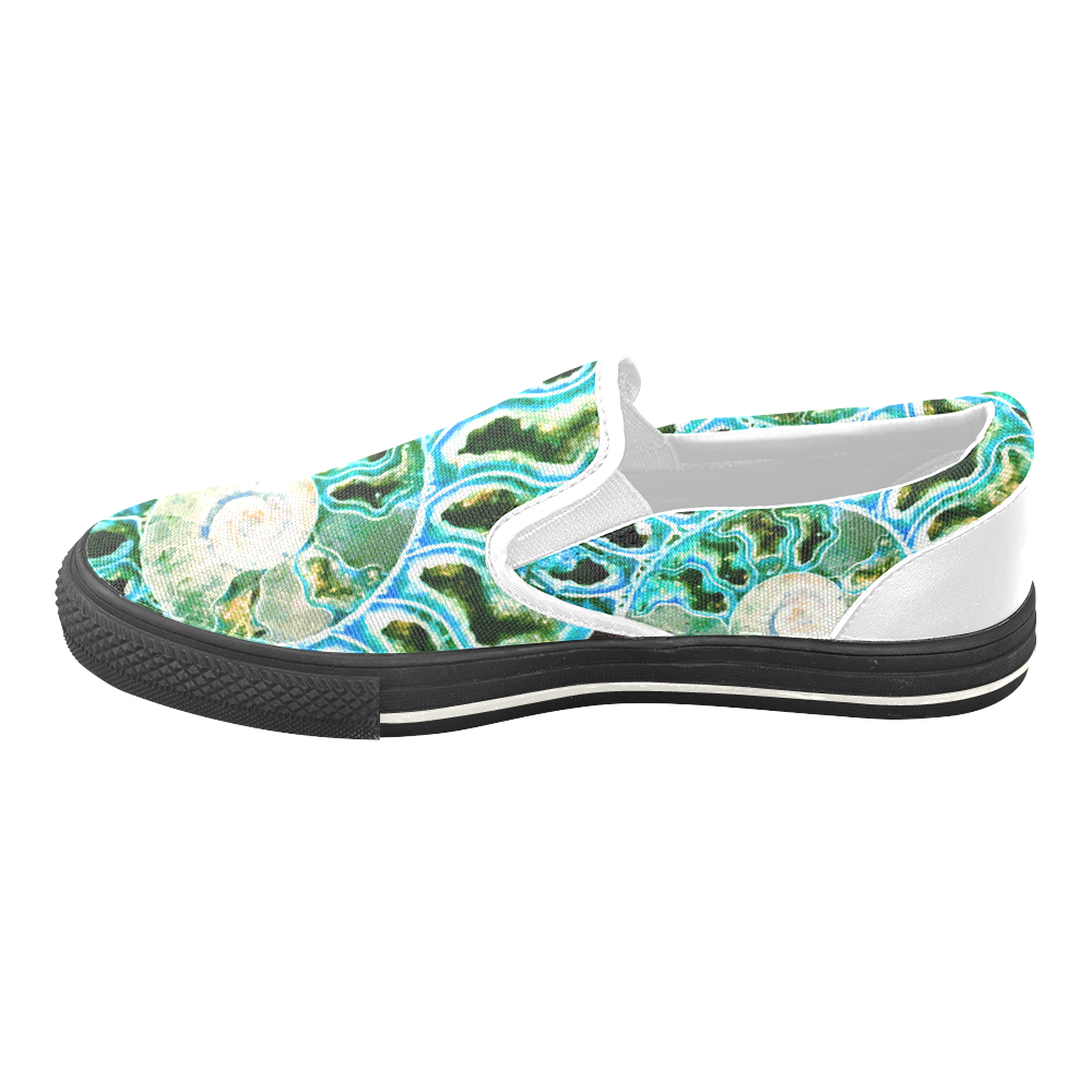 Blue Green Fossil Geode Women's Unusual Slip-on Canvas Shoes (Model 019)