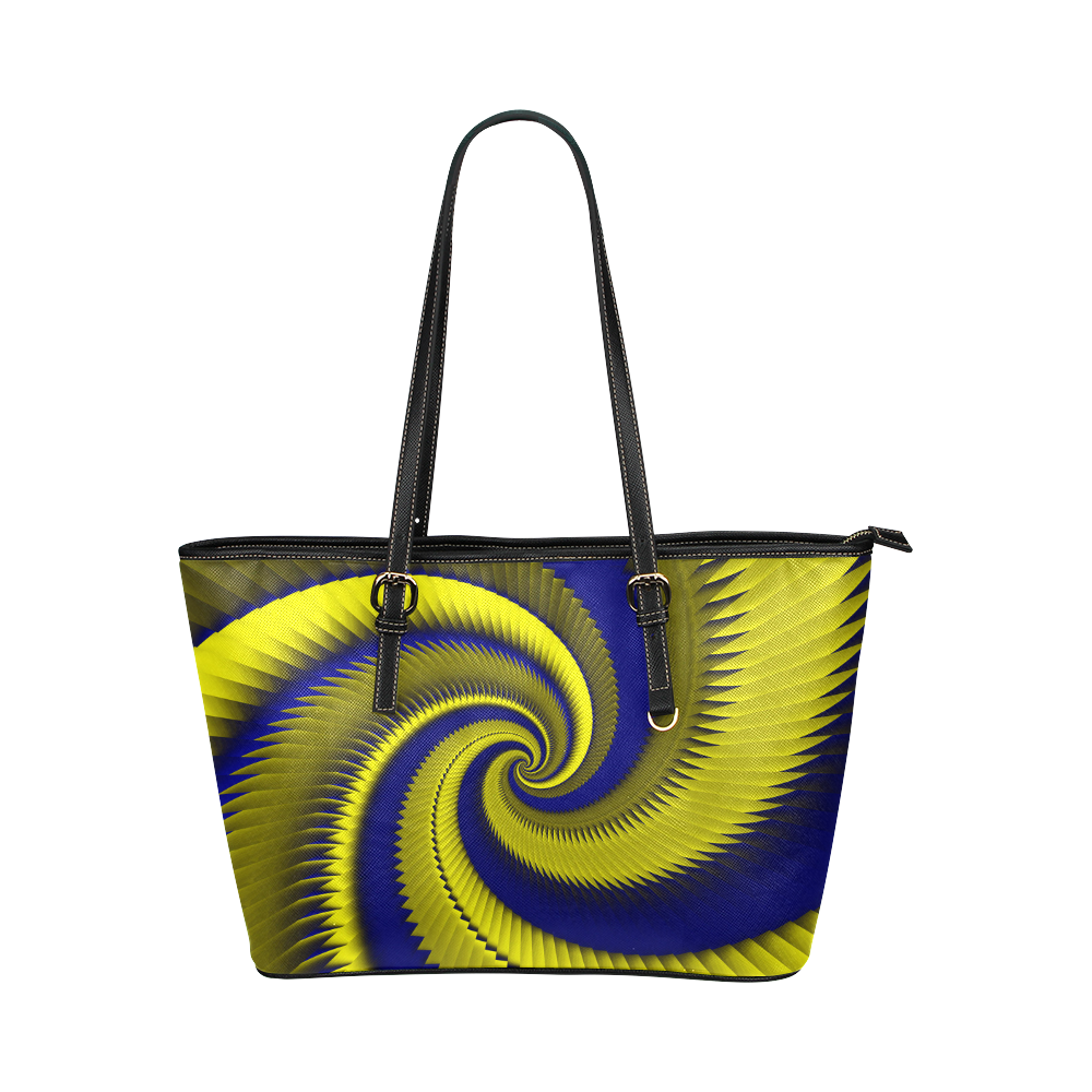Blue Gold Dragon Scales Spiral Leather Tote Bag/Small (Model 1651)
