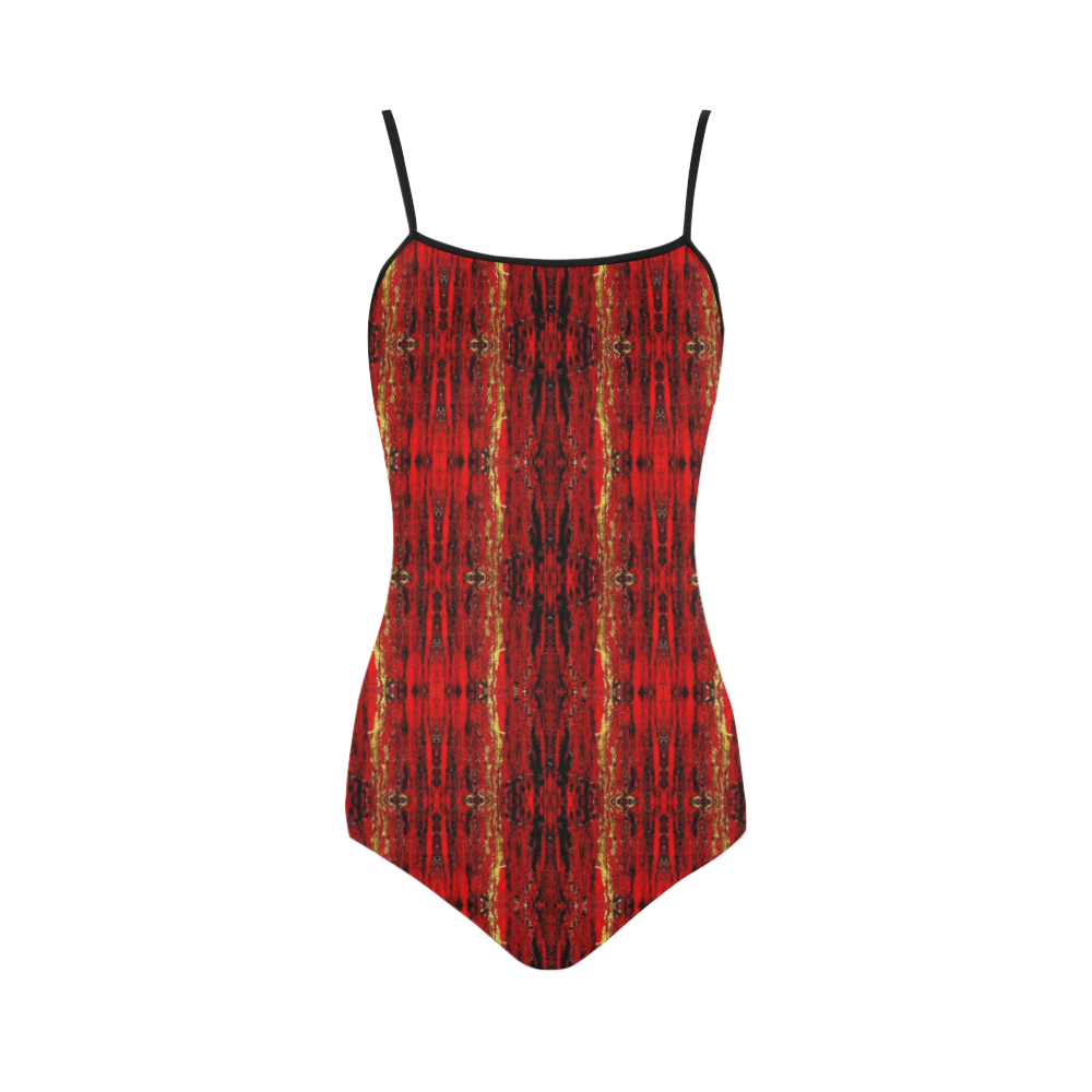 Red Gold, Old Oriental Pattern Strap Swimsuit ( Model S05)