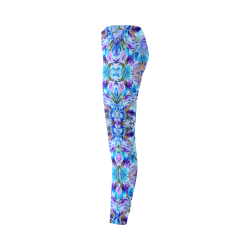 Elegant Turquoise Blue Flower Pattern Cassandra Women's Leggings (Model L01)