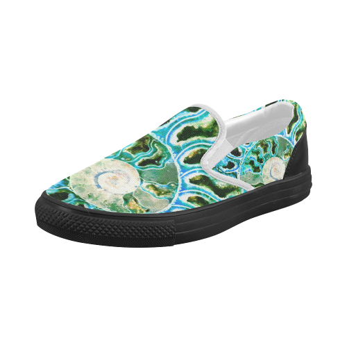 Blue Green Fossil Geode Women's Slip-on Canvas Shoes (Model 019)