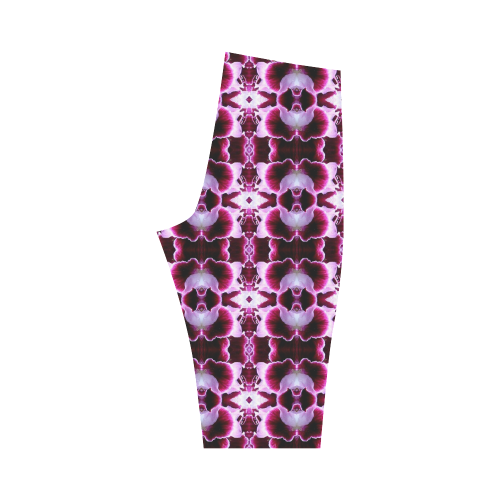 Purple White Flower Abstract Pattern Hestia Cropped Leggings (Model L03)
