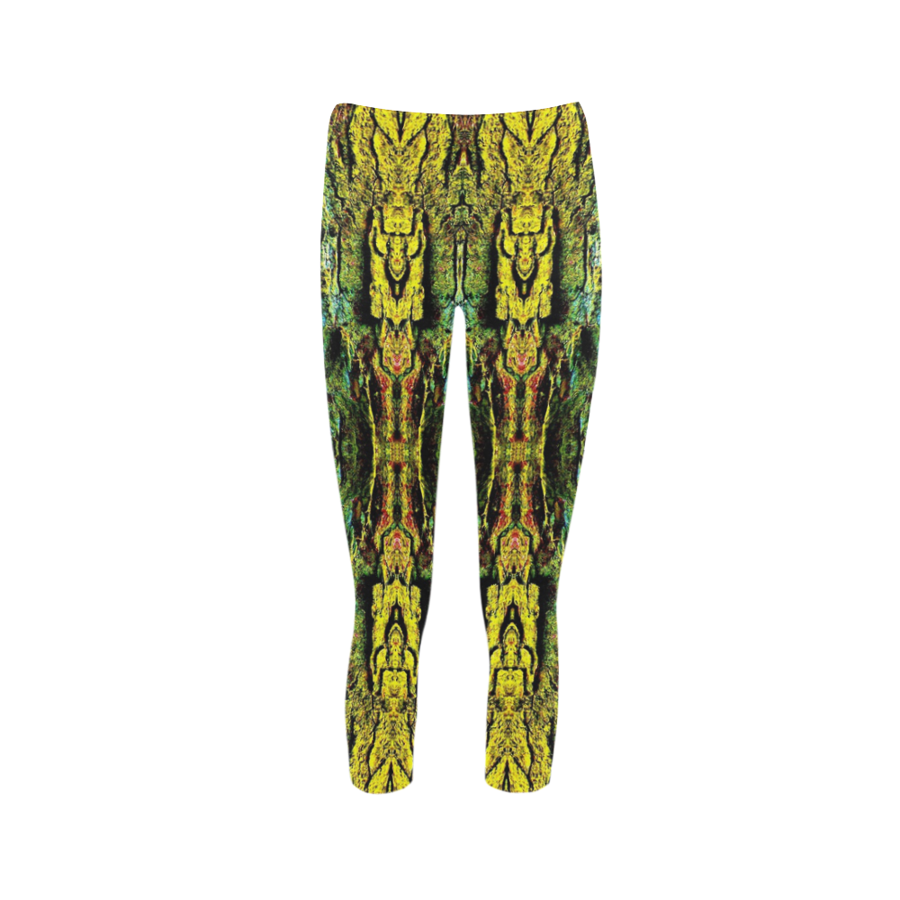 Abstract, Yellow Green, Purple, Capri Legging (Model L02)