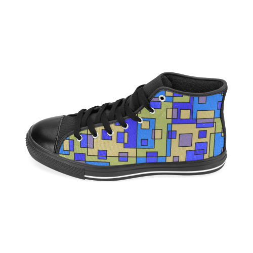 Blue Beige Abstract Square Men’s Classic High Top Canvas Shoes /Large Size (Model 017)