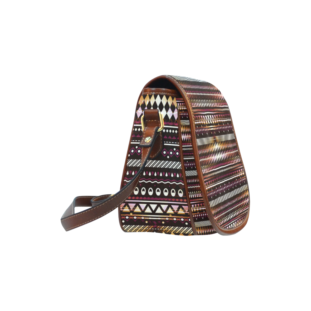Gold N Maroon Tribal Pattern Saddle Bag/Small (Model 1649) Full Customization