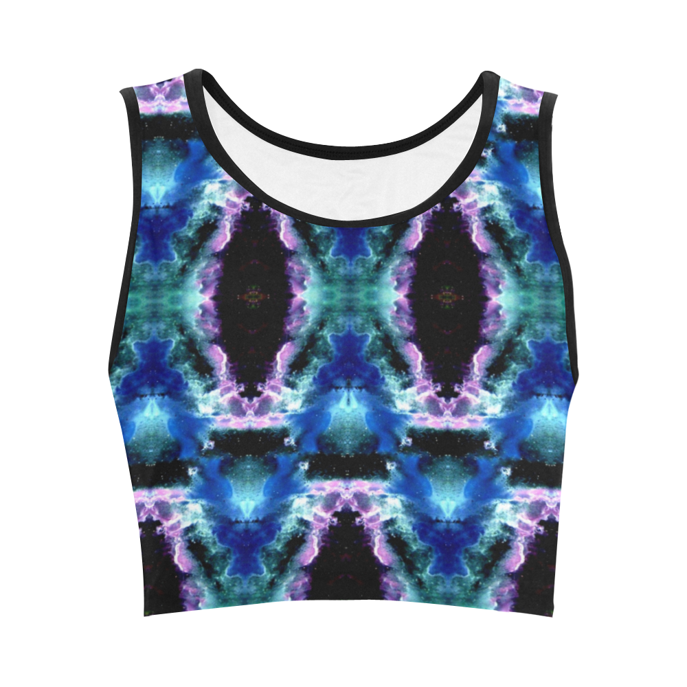 Blue, Light Blue, Metallic Diamond Pattern Women's Crop Top (Model T42)