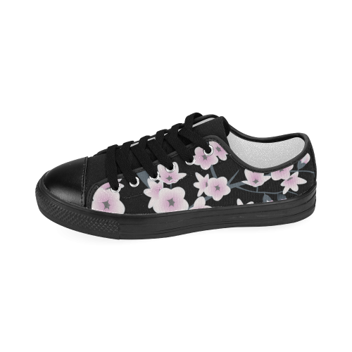 Cherry Blossoms Pink Black Asia Floral Sakura Women's Classic Canvas Shoes (Model 018)