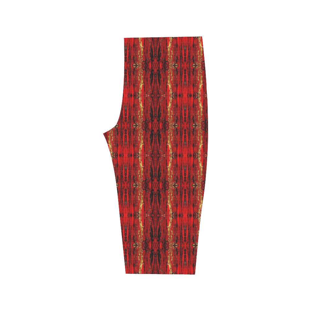 Red Gold, Old Oriental Pattern Hestia Cropped Leggings (Model L03)