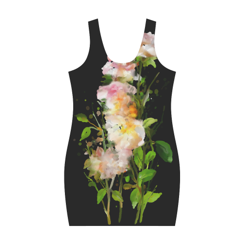 Watercolor Blend Roses on black Medea Vest Dress (Model D06)