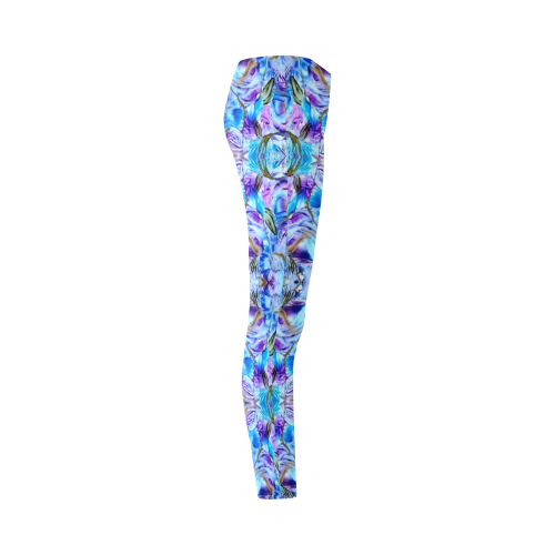 Elegant Turquoise Blue Flower Pattern Cassandra Women's Leggings (Model L01)