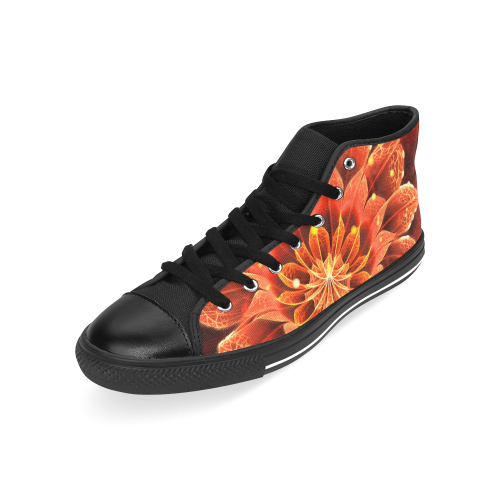 High Top Canvas Shoes for Men - Red Dahlia Fractal Flower with Beautiful Bokeh Men’s Classic High Top Canvas Shoes /Large Size (Model 017)