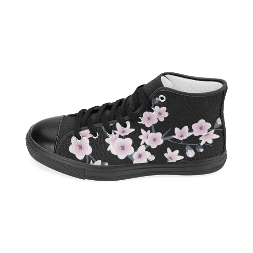 Cherry Blossoms Black Pink Asia Floral Women's Classic High Top Canvas Shoes (Model 017)