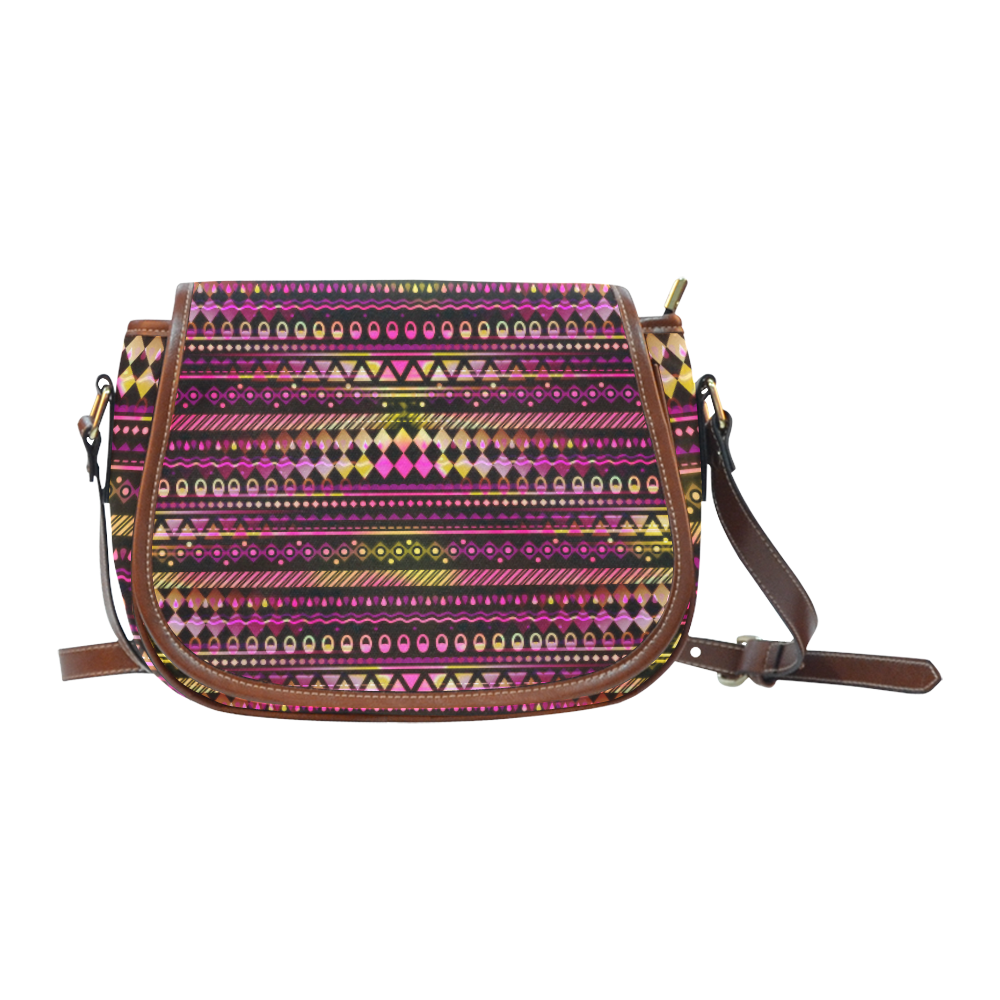 Pink N Yellow Tribal Pattern Saddle Bag/Small (Model 1649) Full Customization