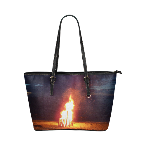 Beach Bonfire Blazing Leather Tote Bag/Large (Model 1651)