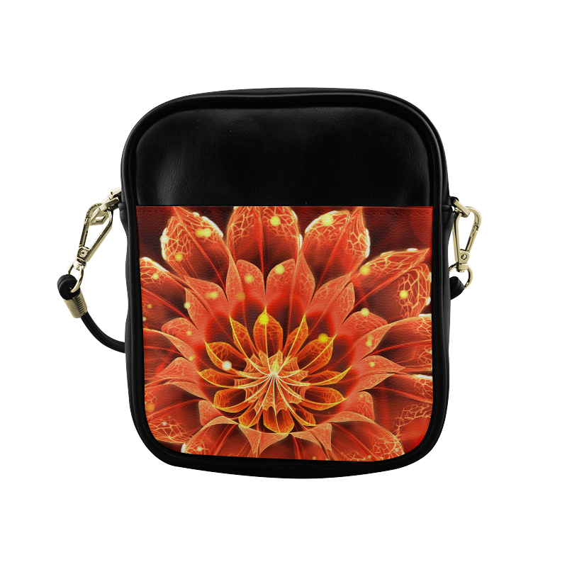 Sling Bag - Red Dahlia Fractal Flower with Beautiful Bokeh Sling Bag (Model 1627)