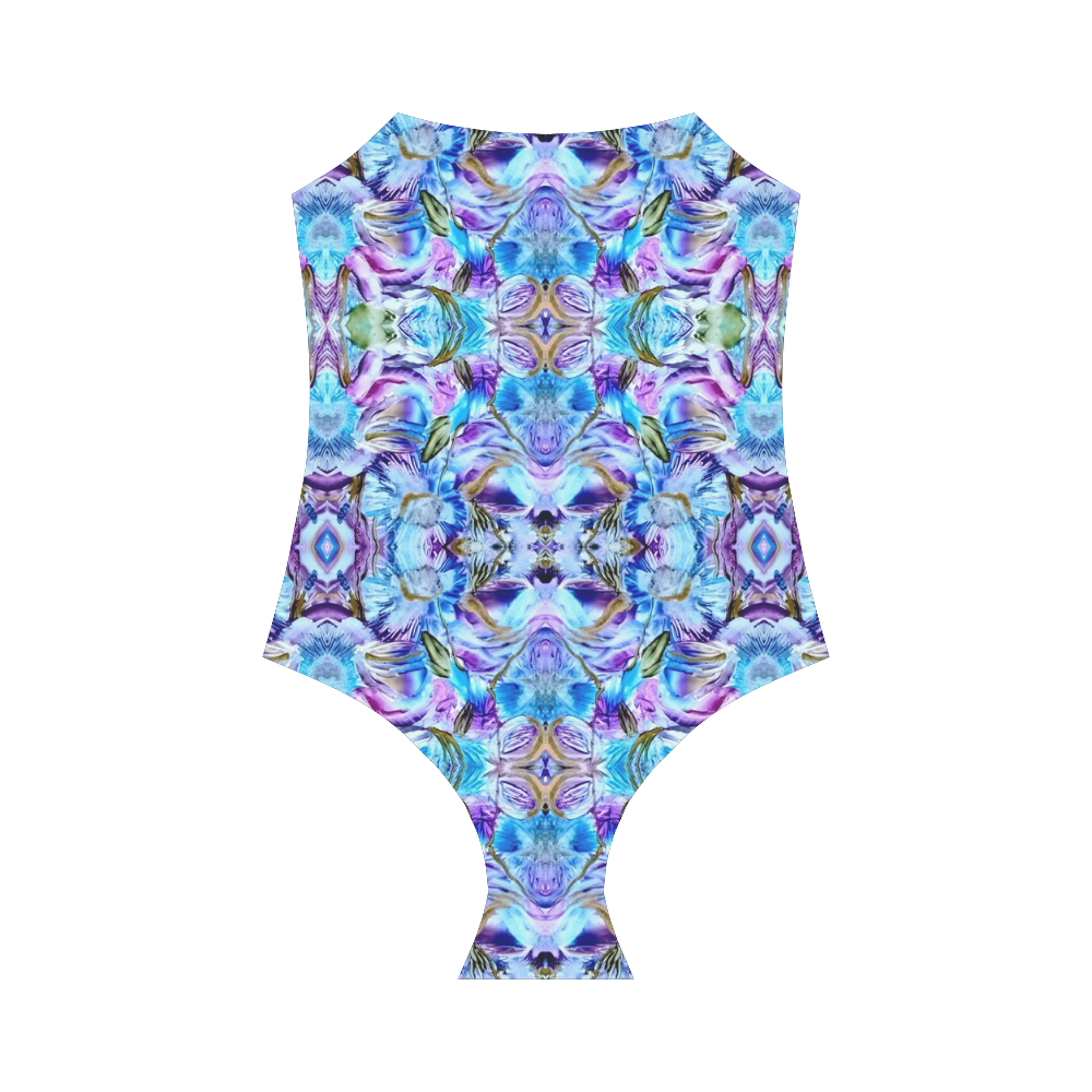 Elegant Turquoise Blue Flower Pattern Strap Swimsuit ( Model S05)