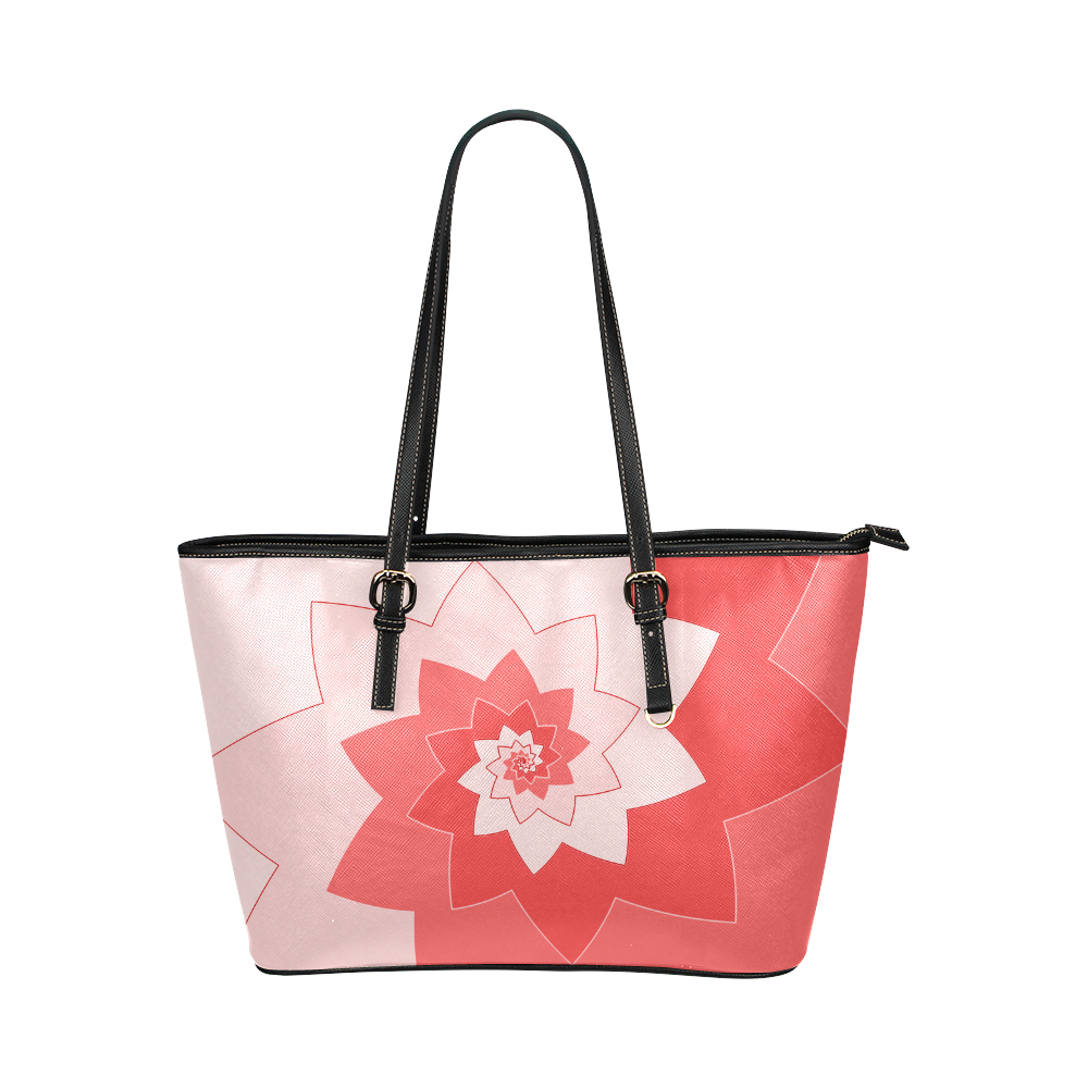 Flower Blossom Spiral Design  Rose Pink Leather Tote Bag/Large (Model 1651)