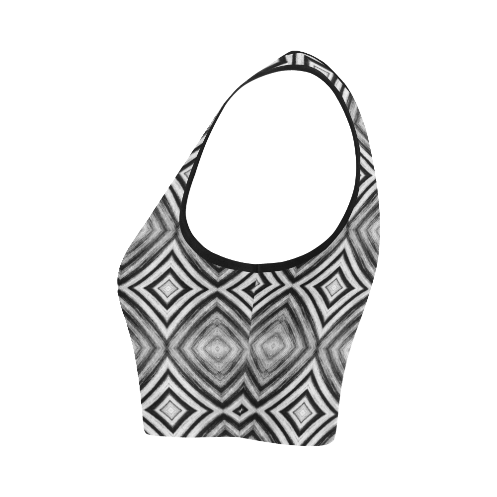 black and white diamond pattern Women's Crop Top (Model T42)