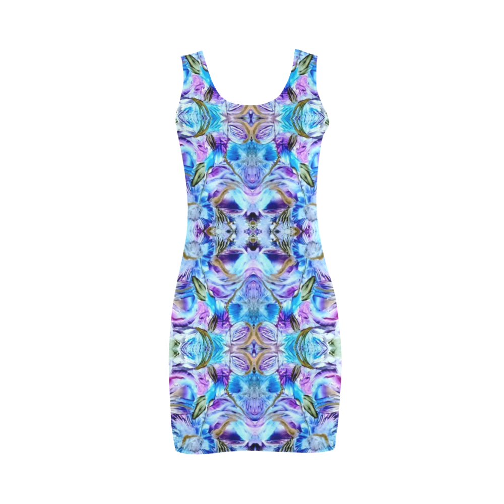 Elegant Turquoise Blue Flower Pattern Medea Vest Dress (Model D06)