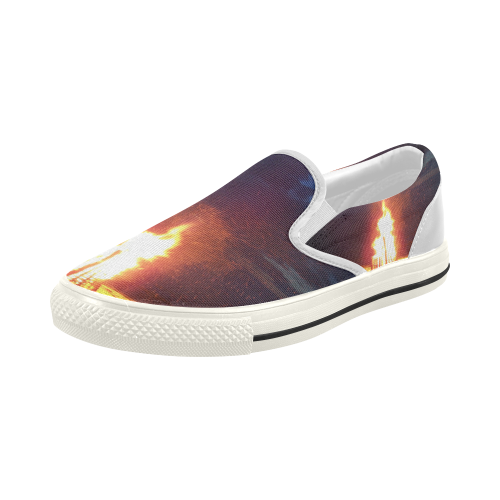 Beach Bonfire Blazing Women's Slip-on Canvas Shoes (Model 019)
