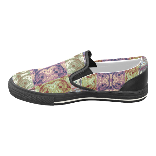 Snails Spirals Mosaic Grunge Pattern Women's Unusual Slip-on Canvas Shoes (Model 019)