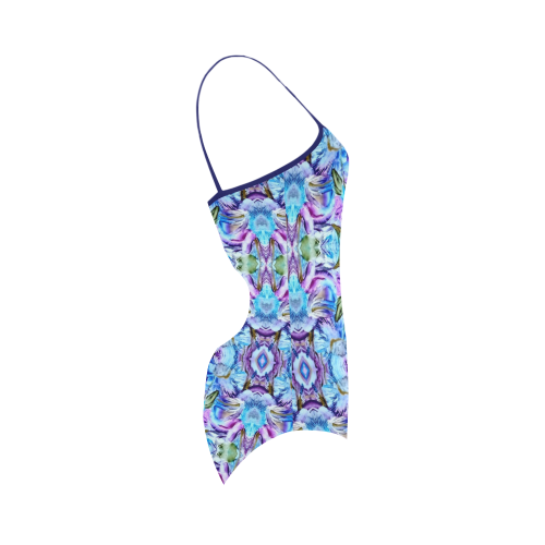 Elegant Turquoise Blue Flower Pattern Strap Swimsuit ( Model S05)