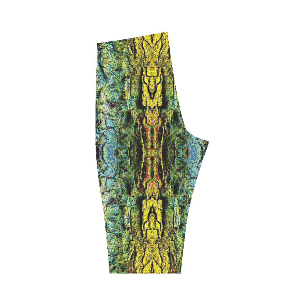 Abstract, Yellow Green, Purple, Hestia Cropped Leggings (Model L03)