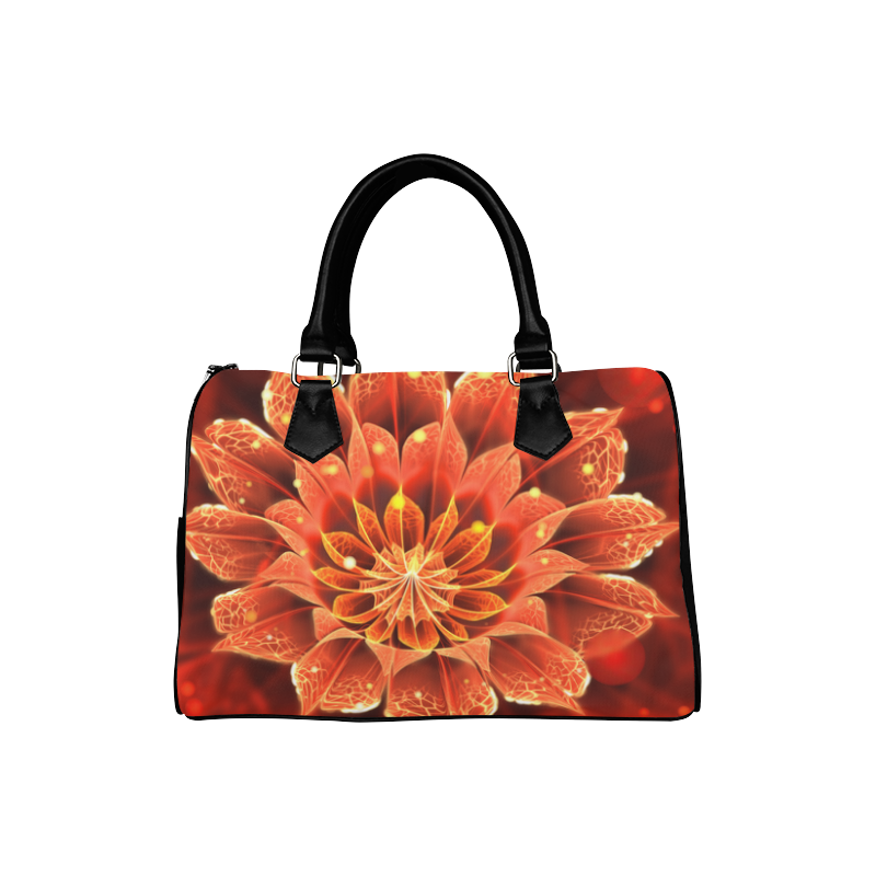 Boston Handbag - Red Dahlia Fractal Flower with Beautiful Bokeh Boston Handbag (Model 1621)