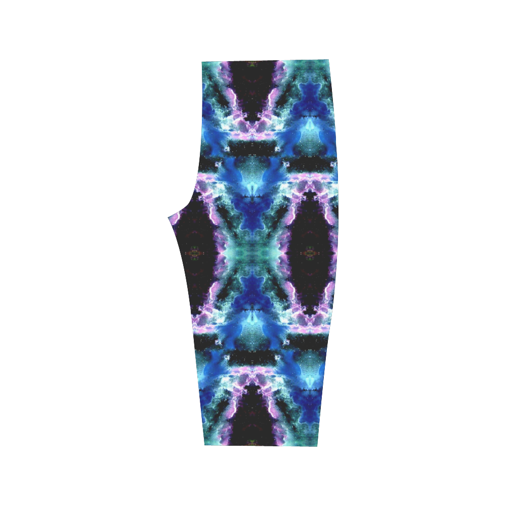 Blue, Light Blue, Metallic Diamond Pattern Hestia Cropped Leggings (Model L03)
