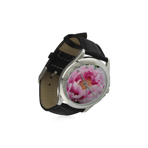 Pink Peony Floral Women's Classic Leather Strap Watch(Model 203)