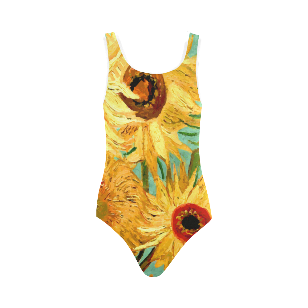 Van Gogh Sunflowers Floral Vest One Piece Swimsuit (Model S04)