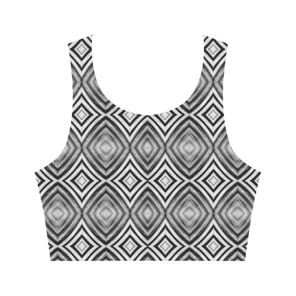 black and white diamond pattern Women's Crop Top (Model T42)