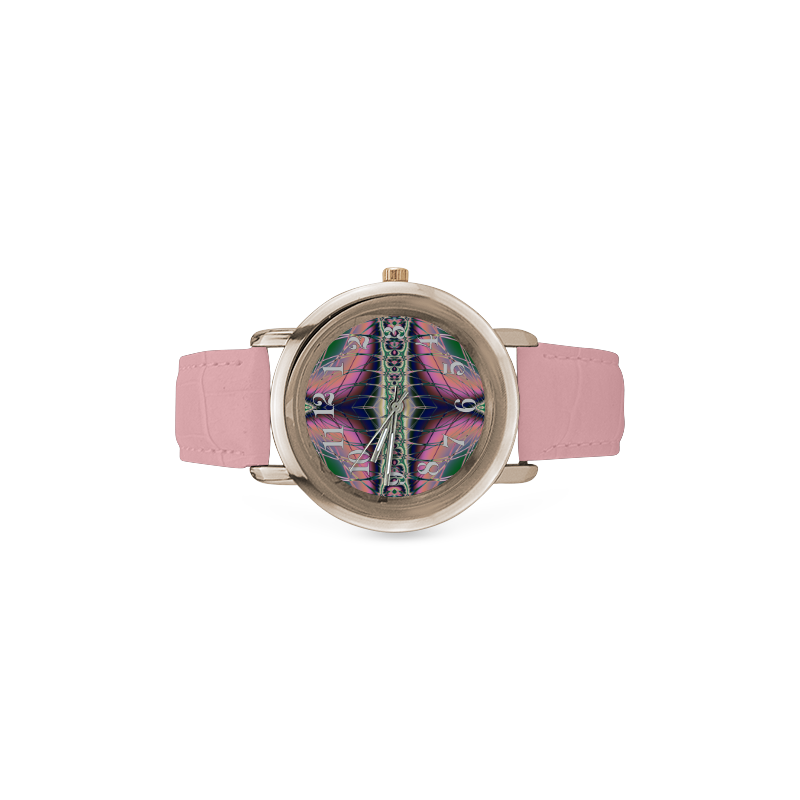 Alaskan Northern Lights Fractal Abstract Women's Rose Gold Leather Strap Watch(Model 201)