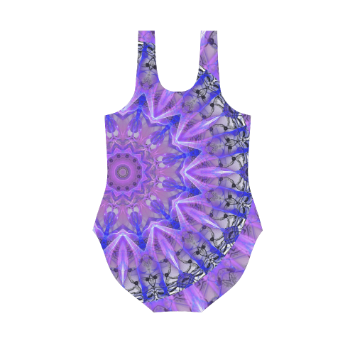 Abstract Plum Ice Crystal Palace Lattice Lace Vest One Piece Swimsuit (Model S04)