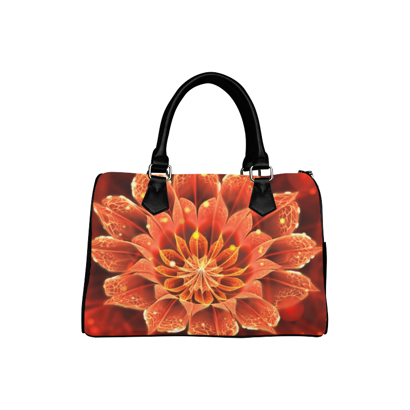 Boston Handbag - Red Dahlia Fractal Flower with Beautiful Bokeh Boston Handbag (Model 1621)