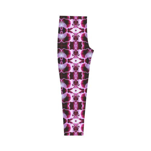 Purple White Flower Abstract Pattern Capri Legging (Model L02)