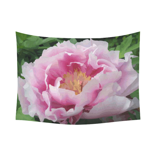 Pink Peony Floral Cotton Linen Wall Tapestry 80"x 60"