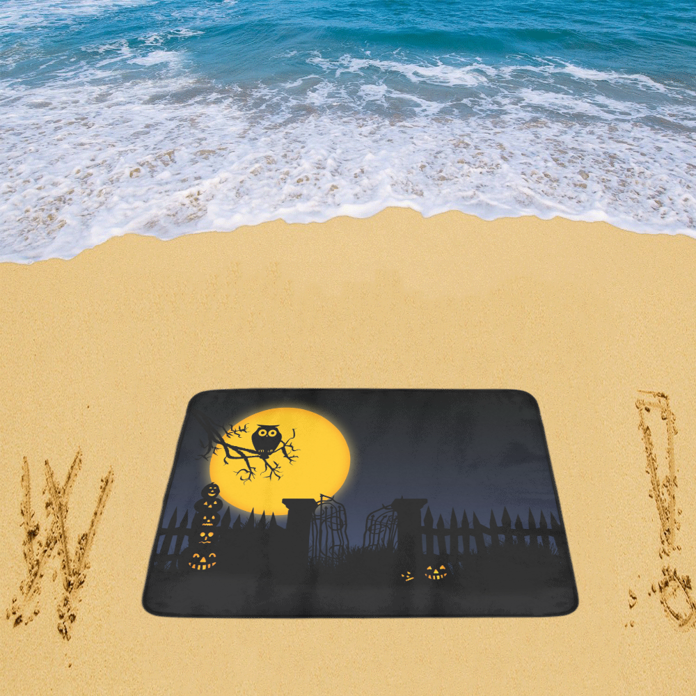 Happy Halloween with  a owl in the night Beach Mat 78"x 60"