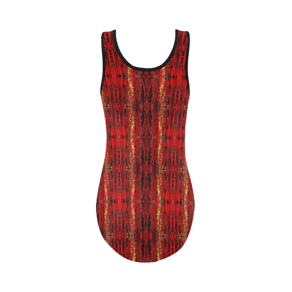 Red Gold, Old Oriental Pattern Vest One Piece Swimsuit (Model S04)