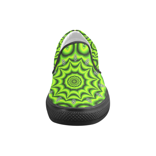 Spring Lime Green Garden Mandala, Abstract Spirals Men's Unusual Slip-on Canvas Shoes (Model 019)