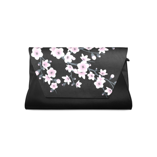 Cherry Blossoms Sakura Asia Floral Black Pink Clutch Bag (Model 1630)