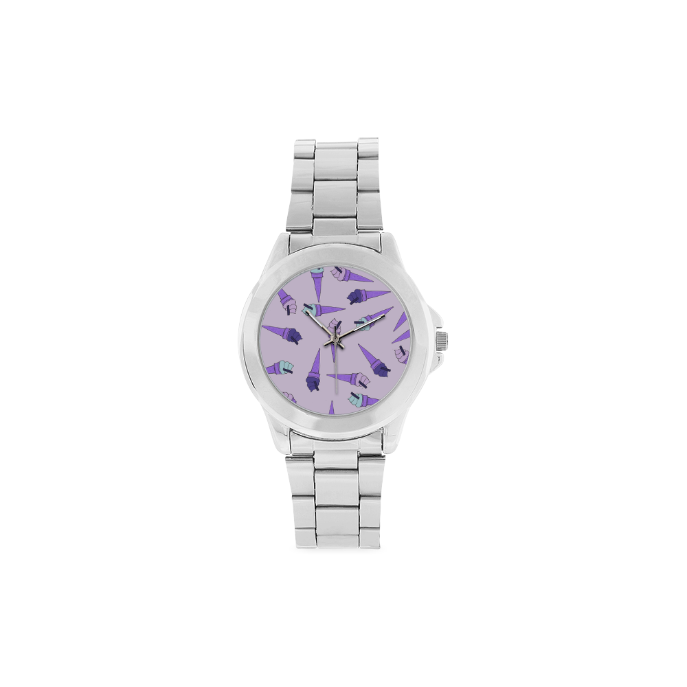 Purple Ice Cream Fun Unisex Stainless Steel Watch(Model 103)