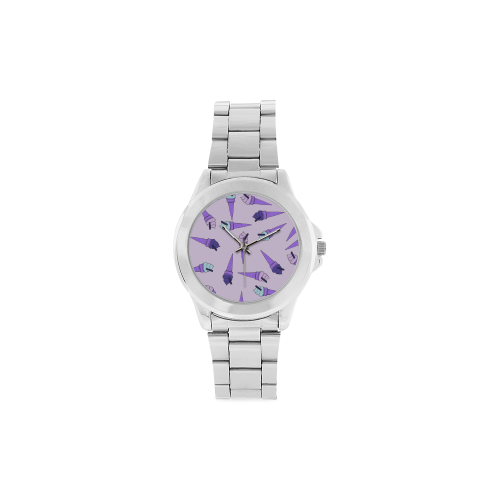 Purple Ice Cream Fun Unisex Stainless Steel Watch(Model 103)