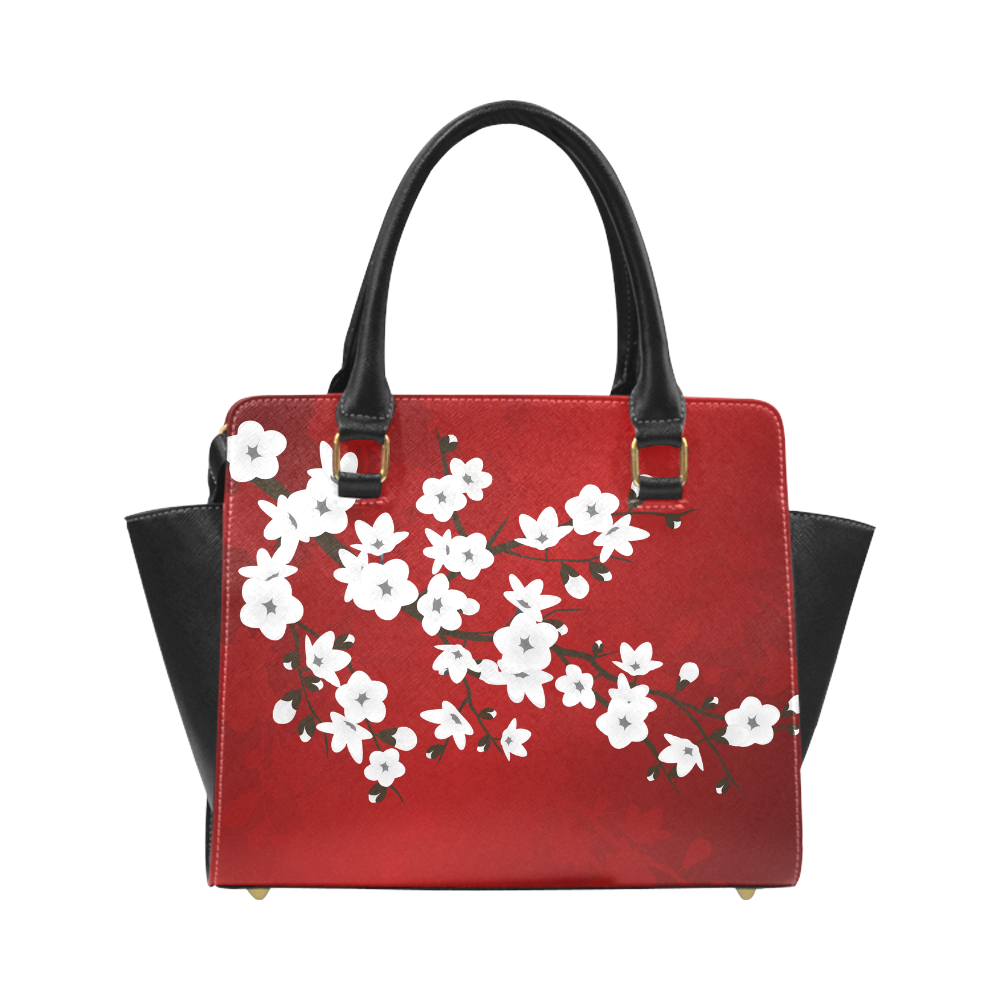 Cherry Blossoms Red Black White Japanese Asia Floral Classic Shoulder Handbag (Model 1653)