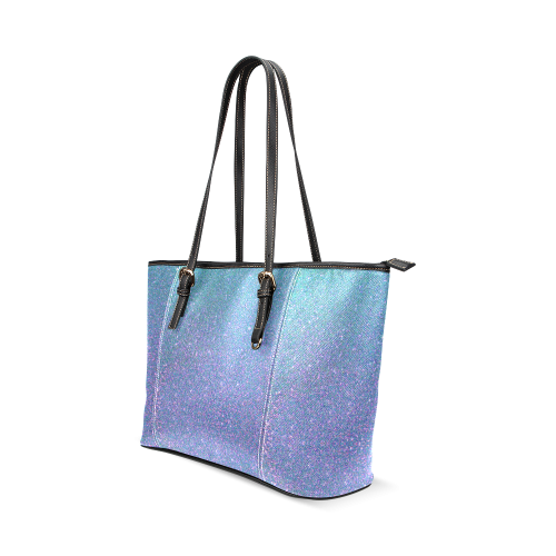 Blue glitter Leather Tote Bag/Large (Model 1640)