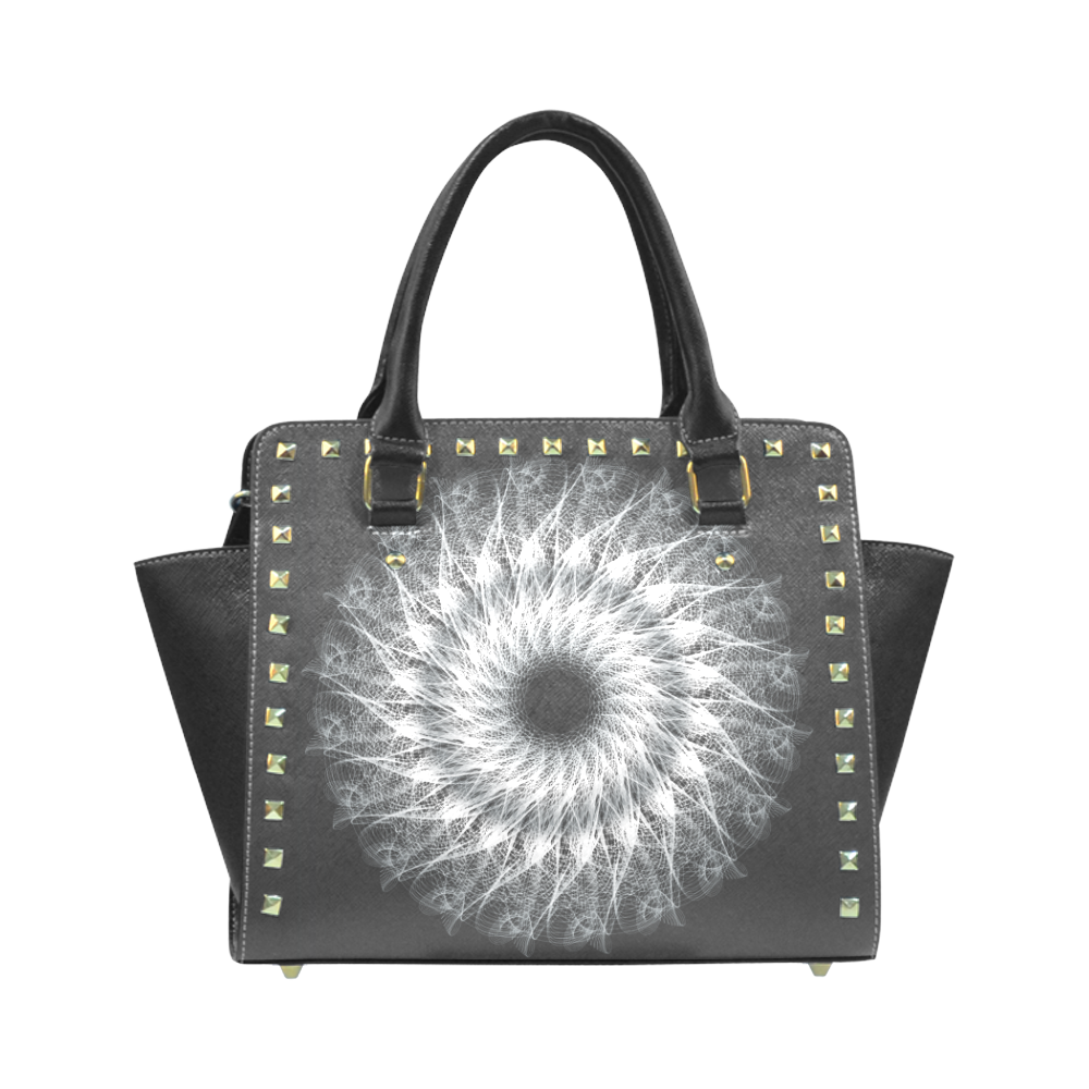 white swirl mandala studded handbag Rivet Shoulder Handbag (Model 1645)