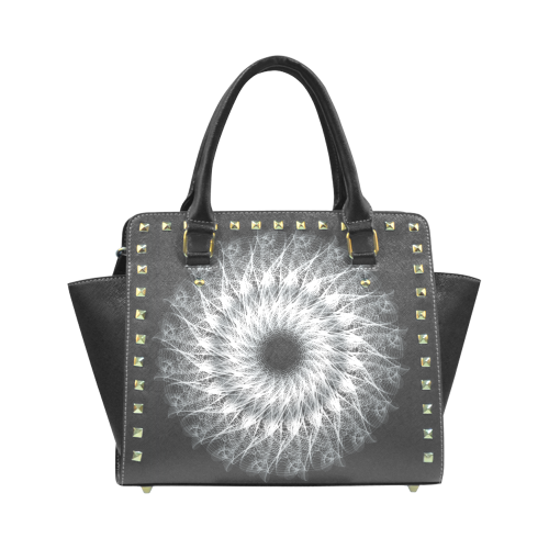 white swirl mandala studded handbag Rivet Shoulder Handbag (Model 1645)