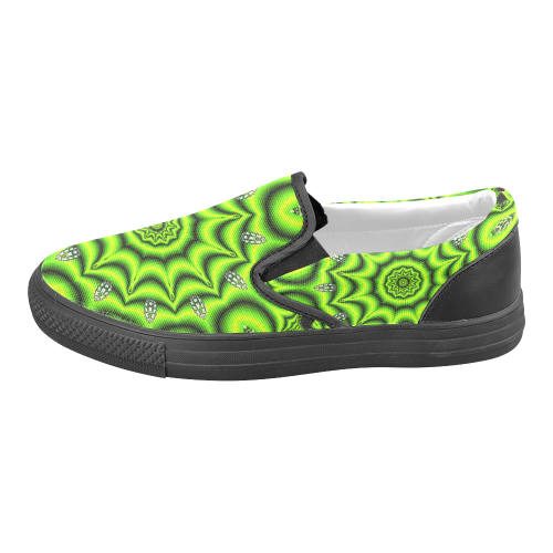 Spring Lime Green Garden Mandala, Abstract Spirals Men's Slip-on Canvas Shoes (Model 019)