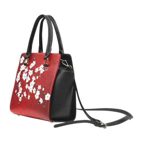 Cherry Blossoms Red Black White Japanese Asia Floral Classic Shoulder Handbag (Model 1653)