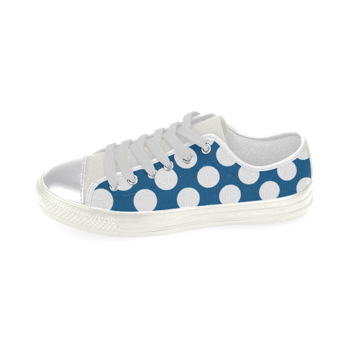 White Polka Dots on Blue Women's Classic Canvas Shoes (Model 018)